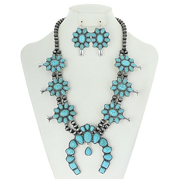 EXOTIC NAVAJO PEARL SQUASH BLOSSOM NECKLACE SET SLN1945