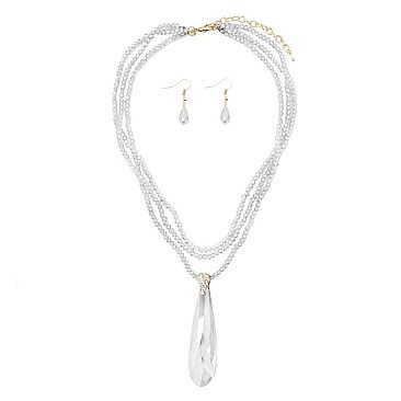 LRG STONE PENDANT BEADED NECKLACE SET