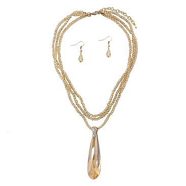 LRG STONE PENDANT BEADED NECKLACE SET