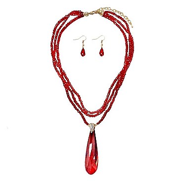 LRG STONE PENDANT BEADED NECKLACE SET