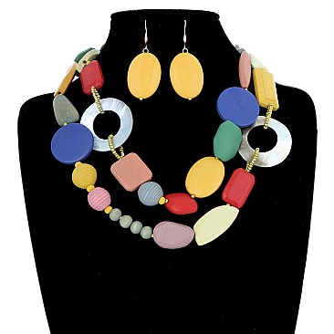 MIX WOODEN BEADS NECKLACE SET