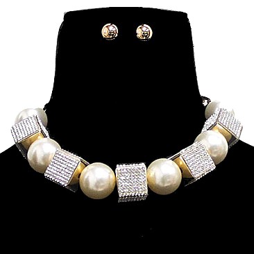 RHINESTONE CUBES BEADED NECKLACE SET