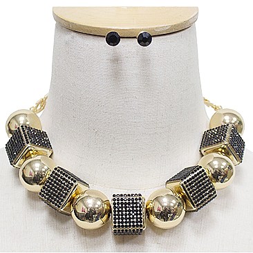 RHINESTONE CUBES BEADED NECKLACE SET