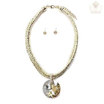 BIG RHINESTONE PENDANT CORD NECKLACE SET