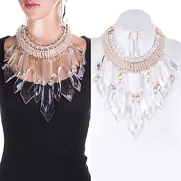 CHUNKY CRYSTAL STONE DROP NECKLACE SET