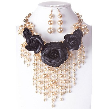 ROSES AND DANGLY PEARLS NECKLACE SET