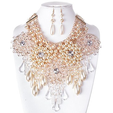 LUX CHUNKY PEARLS AND RHINESTONE NECKLACE SET