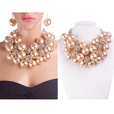 CHUNKY PEARL AND RHINESTONE NECKLACE SET
