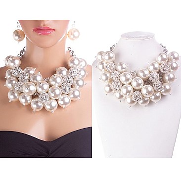 CHUNKY PEARL AND RHINESTONE NECKLACE SET