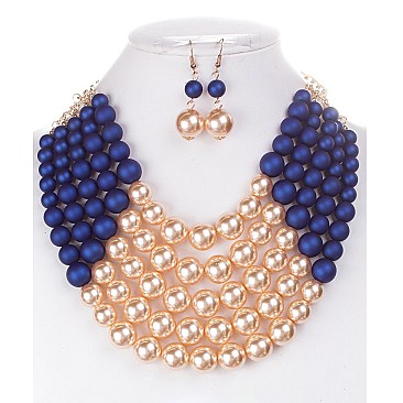 EXQUISITE TWO TONE PEARLS BEADS NECKLACE EARRING SET