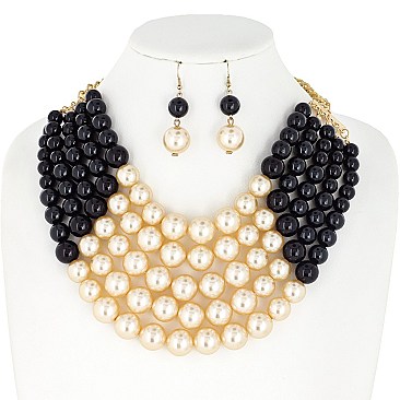 EXQUISITE TWO TONE PEARLS BEADS NECKLACE EARRING SET