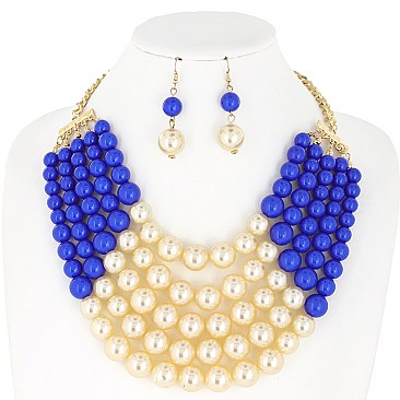 EXQUISITE TWO TONE PEARLS BEADS NECKLACE EARRING SET