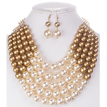 EXQUISITE TWO TONE PEARLS BEADS NECKLACE EARRING SET