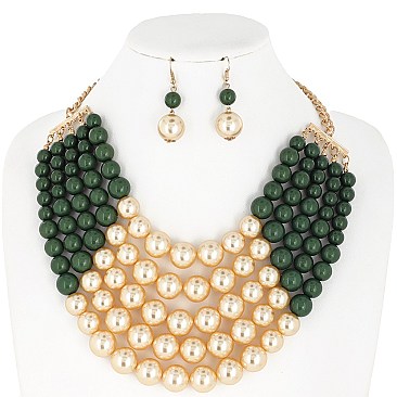 EXQUISITE TWO TONE PEARLS BEADS NECKLACE EARRING SET