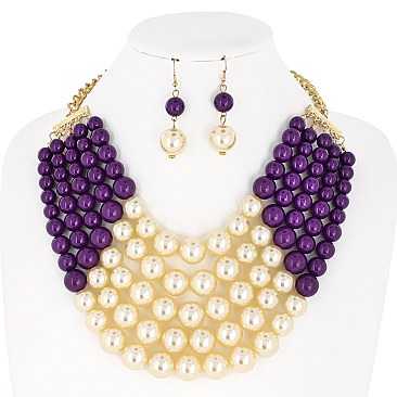 EXQUISITE TWO TONE PEARLS BEADS NECKLACE EARRING SET