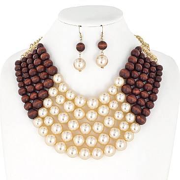 EXQUISITE TWO TONE PEARLS BEADS NECKLACE EARRING SET