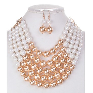 EXQUISITE TWO TONE PEARLS BEADS NECKLACE EARRING SET