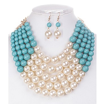 EXQUISITE TWO TONE PEARLS BEADS NECKLACE EARRING SET