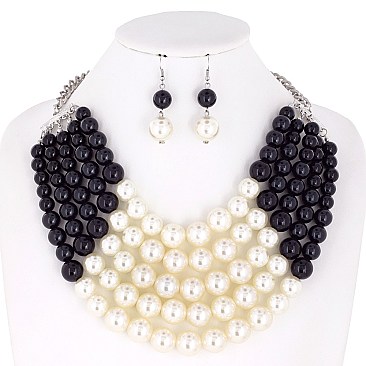 EXQUISITE TWO TONE PEARLS BEADS NECKLACE EARRING SET