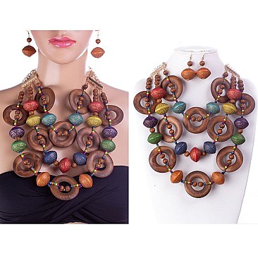 3-LINE ETHNIC CHARMS NECKLACE SET