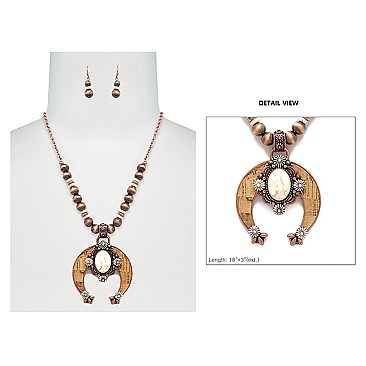 Western Squash Blossom Stone & Cork Necklace Set