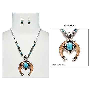 Western Squash Blossom Stone & Cork Necklace Set