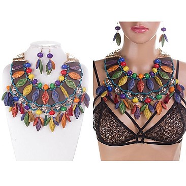 MULTI-CHARM BEADS COLLAR NECKLACE SET