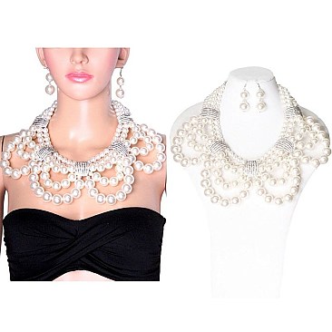 LUX PEARLS COLLAR FASHION NECKLACE SET