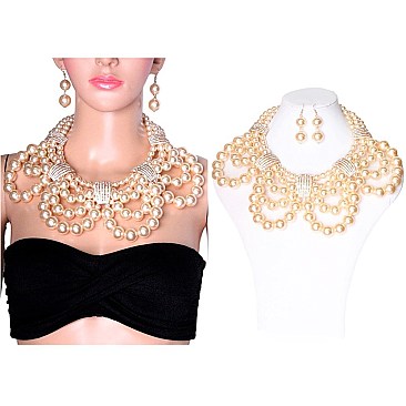 LUX PEARLS COLLAR FASHION NECKLACE SET
