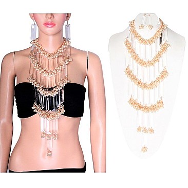 MULTI-LAYERED LUCITE SLABS AND PEARLS NECKLACE SET