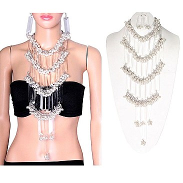 MULTI-LAYERED LUCITE SLABS AND PEARLS NECKLACE SET