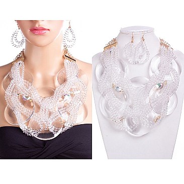 TWISTED BEADS IN CLEAR DISCS NECKLACE SET