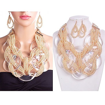 TWISTED BEADS IN CLEAR DISCS NECKLACE SET
