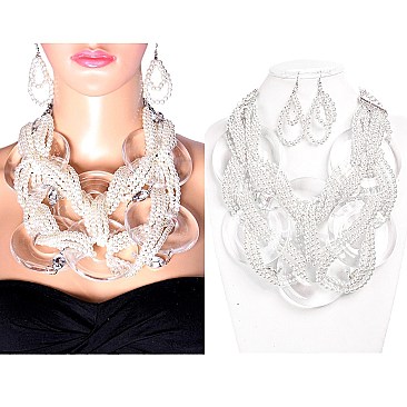 TWISTED BEADS IN CLEAR DISCS NECKLACE SET