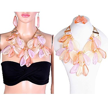 CHUNKY STONES LAYERED FASHION NECKLACE SET