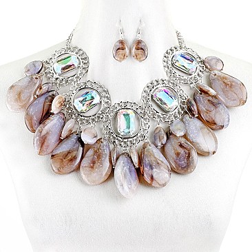 CHUNKY RINGS AND STONES FASHION NECKLACE SET
