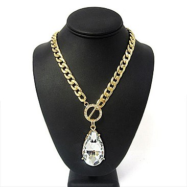 RHINESTONE TEARDROP PENDANT CHAIN NECKLACE SET