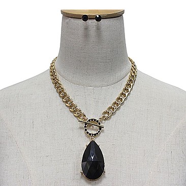 RHINESTONE TEARDROP PENDANT CHAIN NECKLACE SET