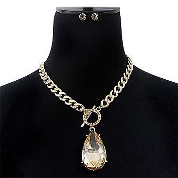 RHINESTONE TEARDROP PENDANT CHAIN NECKLACE SET