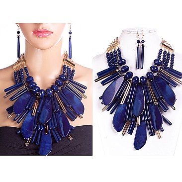 STONE LOOK CHUNKY CHARMS NECKLACE SET