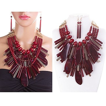 STONE LOOK CHUNKY CHARMS NECKLACE SET