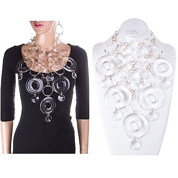 CLEAR RINGS AND GEMS BIB NECKLACE SET