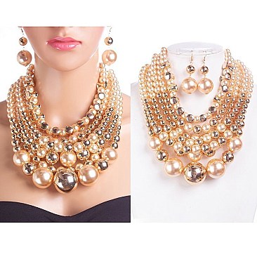 BEADED 7-LINE FASHION NECKLACE SET