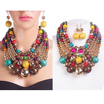 BEADED 7-LINE FASHION NECKLACE SET