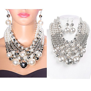 BEADED 7-LINE FASHION NECKLACE SET