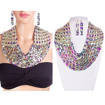 LAYERED LRG STONE BIB NECKLACE SET