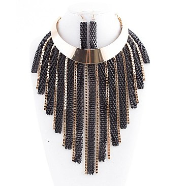 FASHION METAL DROP BIB NECKLACE SET