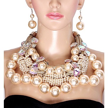 LRG PEARL AND RHINESTONE NECKLACE SET
