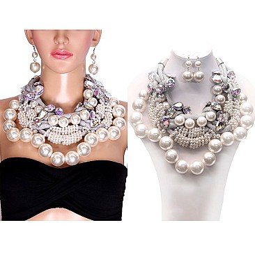 LRG PEARL AND RHINESTONE NECKLACE SET