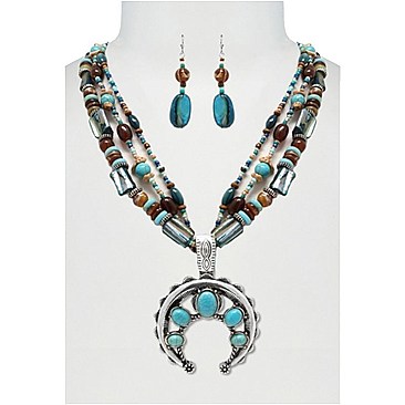 SQUASH BLOSSOM BEADED NECKLACE SET